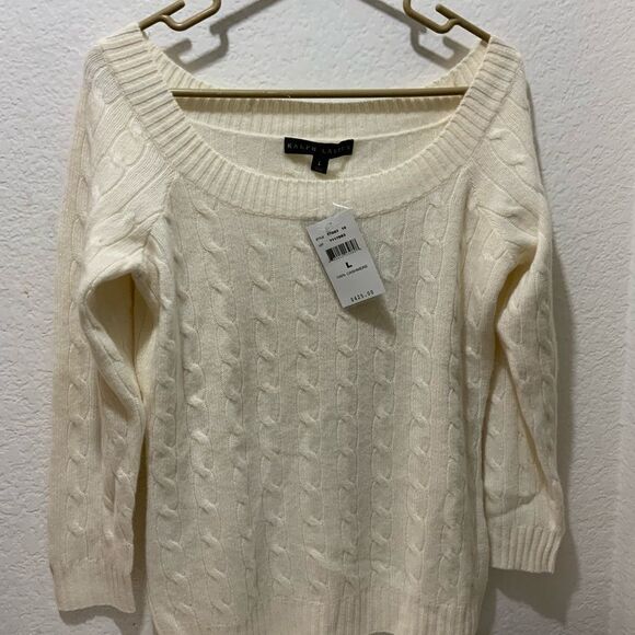 New Ralph Lauren Black Label 100% Cashmere Cable Knit Sweater Cream Color - Picture 2 of 8